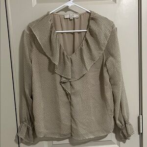 LOFT Women's Beige Polka Dot Ruffle Blouse